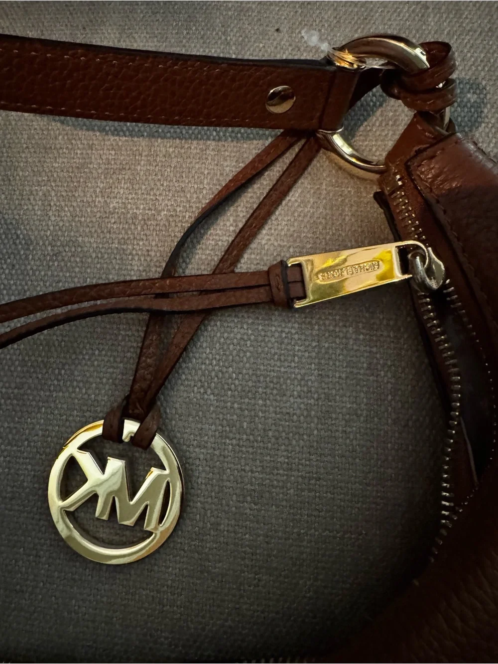 Michael Kors Chestnut Brown Pebbled Leather Hobo with Gold MK Charm